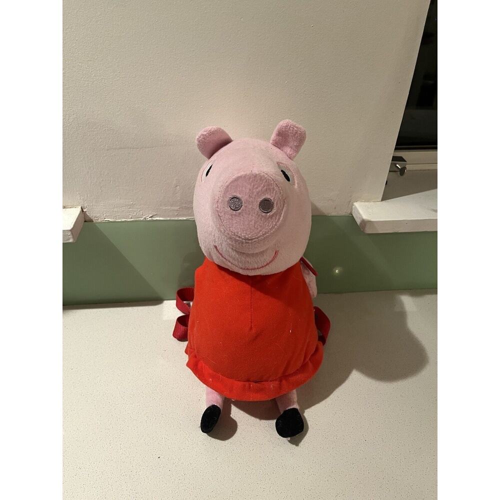 Peppa Pig Pink & Red Plush Backpack Stuffed Toy Animal with Zipper Pocket